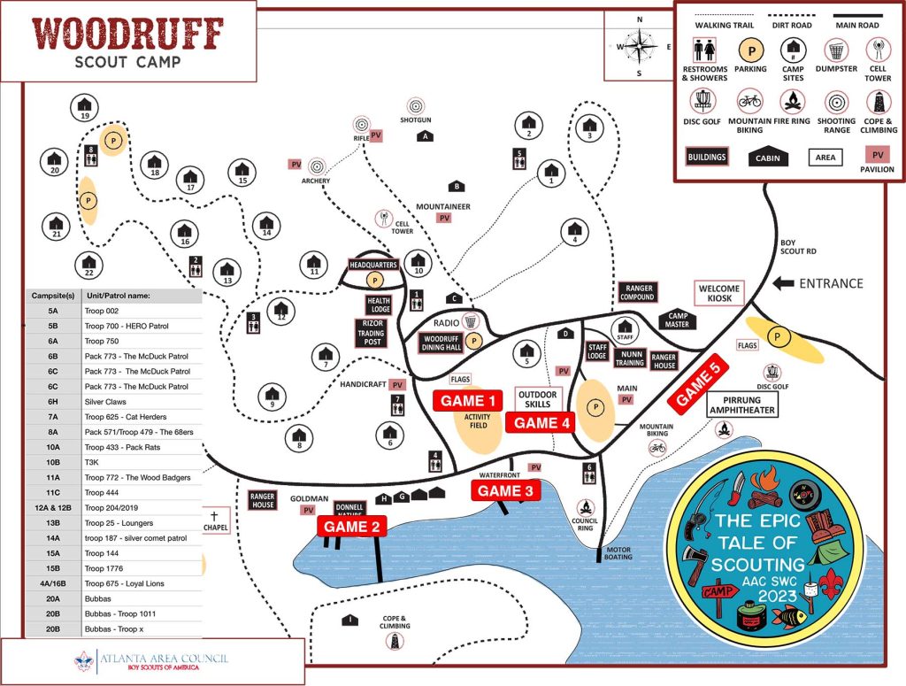 Campsite Map with Game Locations